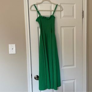 H&M Kelly Green Smocked Midi Dress